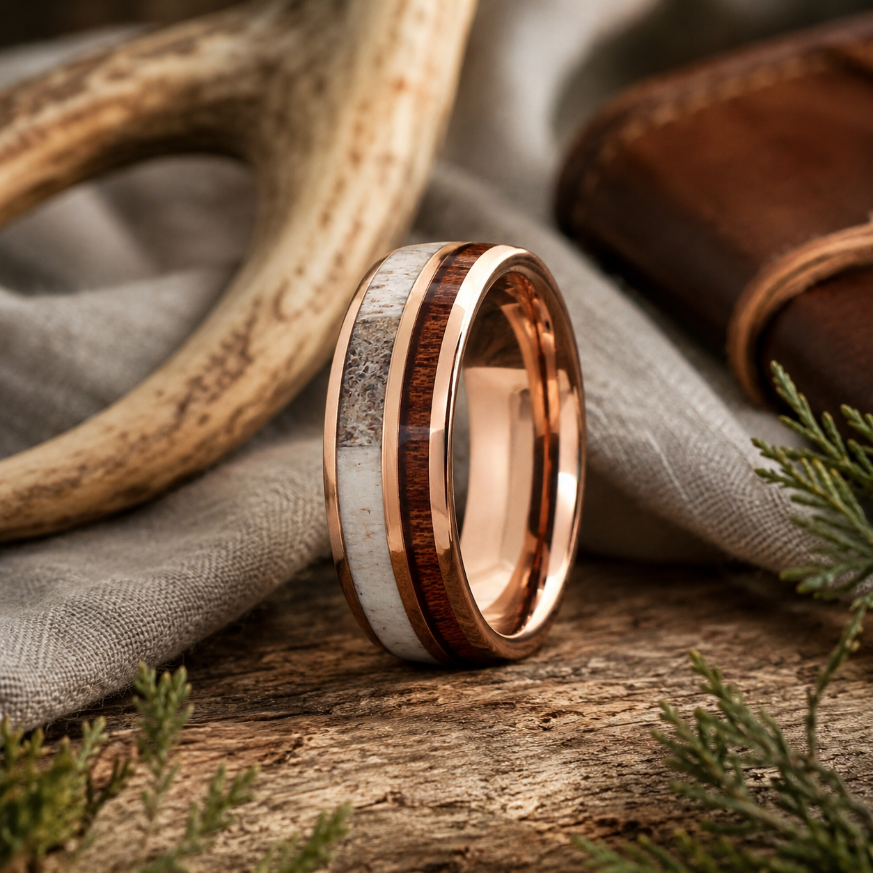 Rose Gold & Deer Antler
